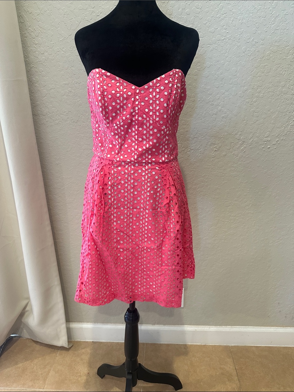 Kensie Strapless Hot Pink Eyelet Lace Dress